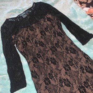 GUESS black/nude body-con mesh dress M
